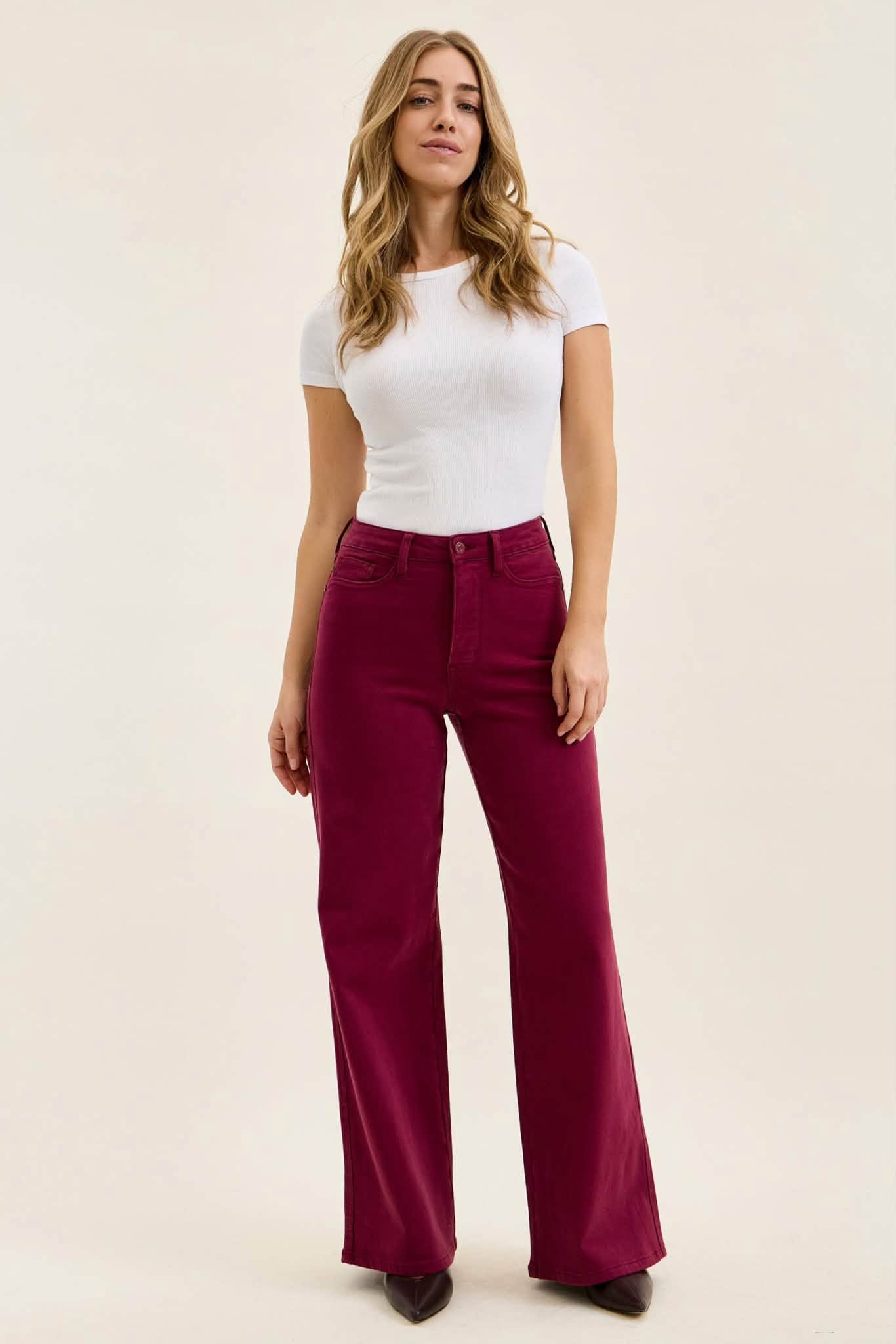 Judy Blue Tummy Control Lux Retro Wide Jeans – Boysenberry - Image 4