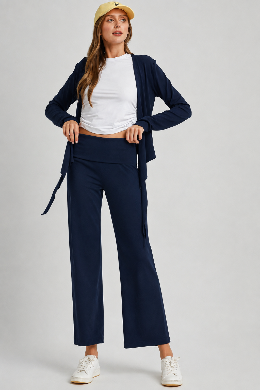 MOHMe by Umgee Cotton Viscose Fold-Over Waist Pants – Navy - Image 3