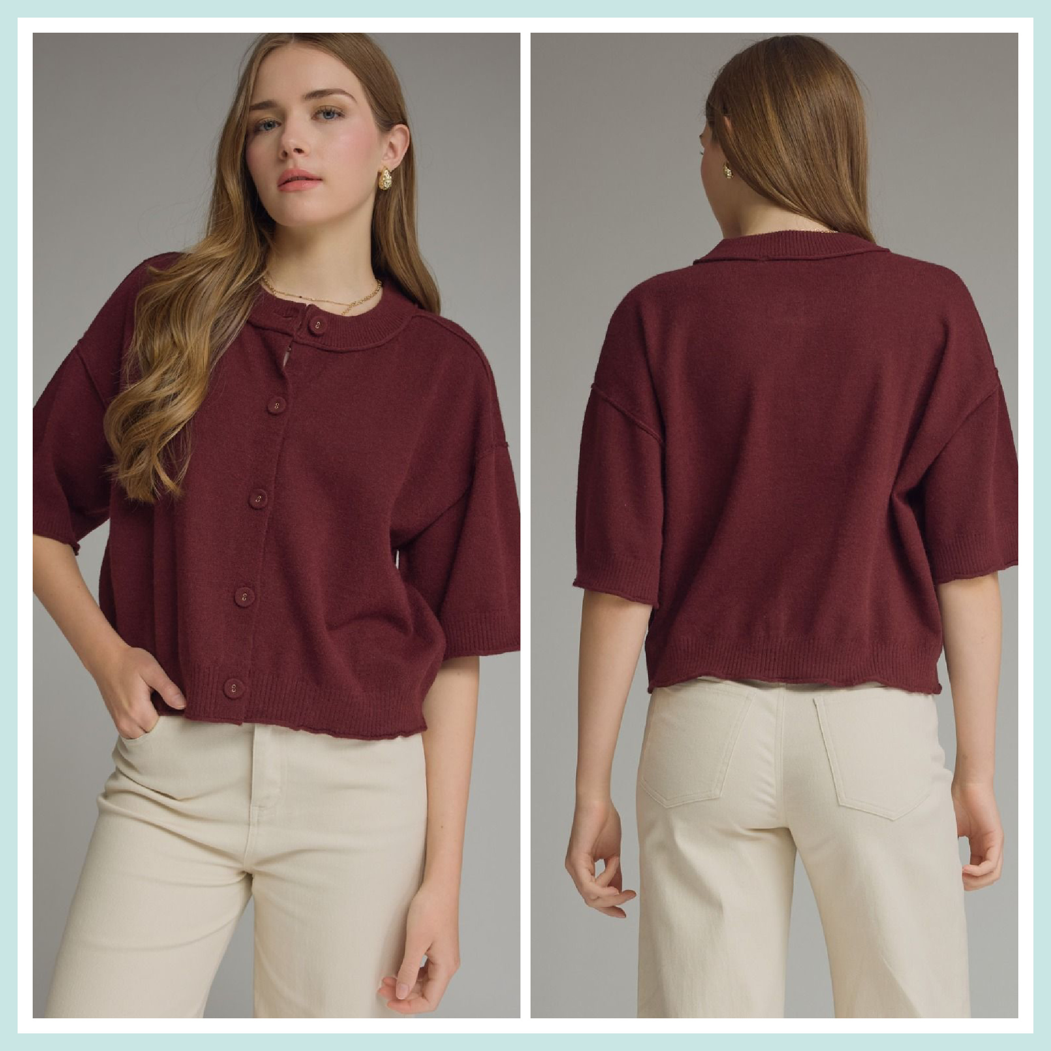 Entro Short Sleeve Button Front Sweater - Image 3