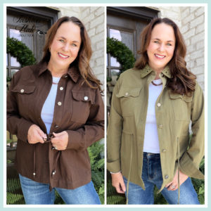 Umgee Crochet Collar Utility Jacket — Olive or Brown