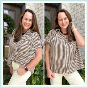 Brown Striped Button Down Top
