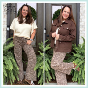 Risen Tummy Control High Rise Leopard Ankle Wide Leg Jeans