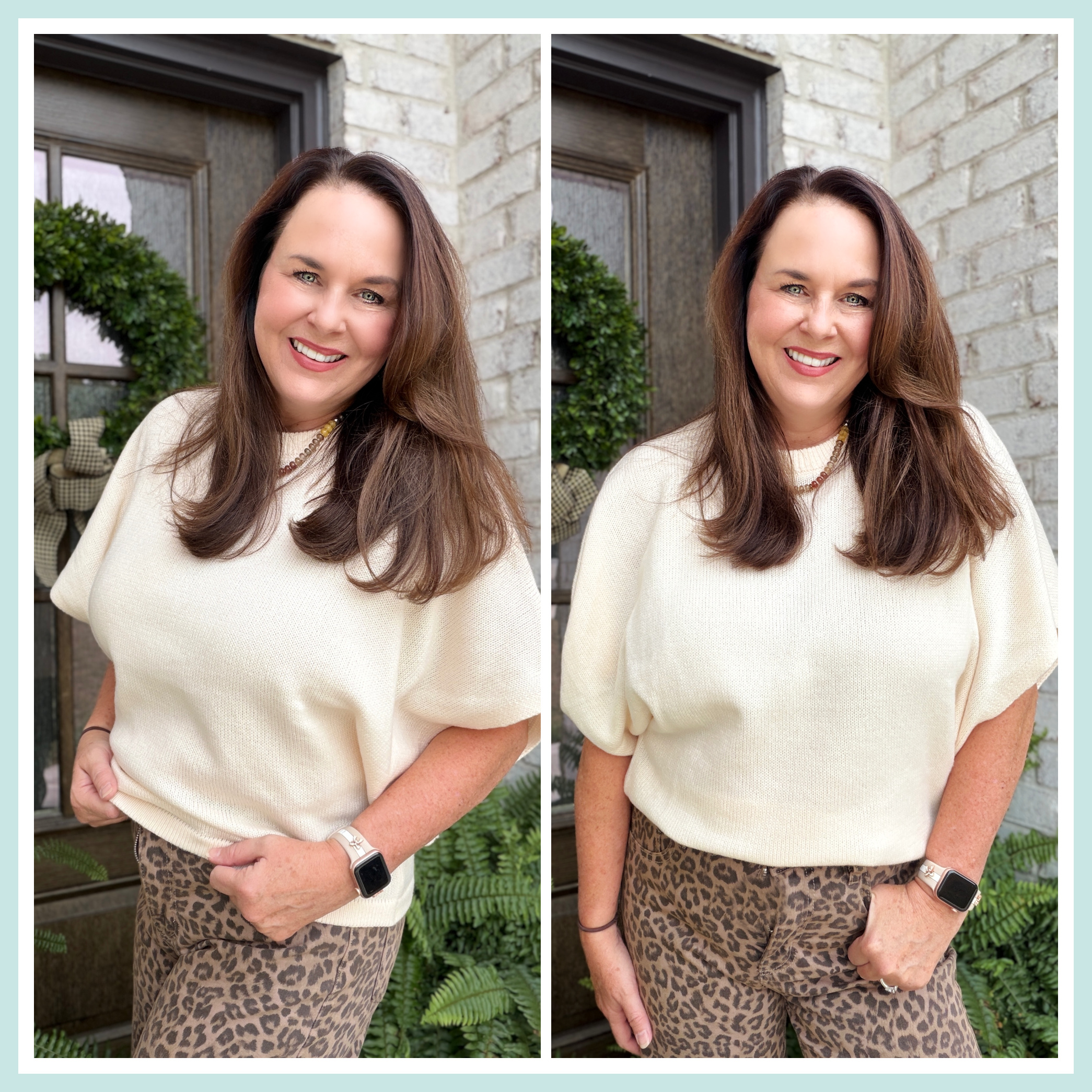 Umgee Effortless Poncho Sweater – Cream & Black - Image 5