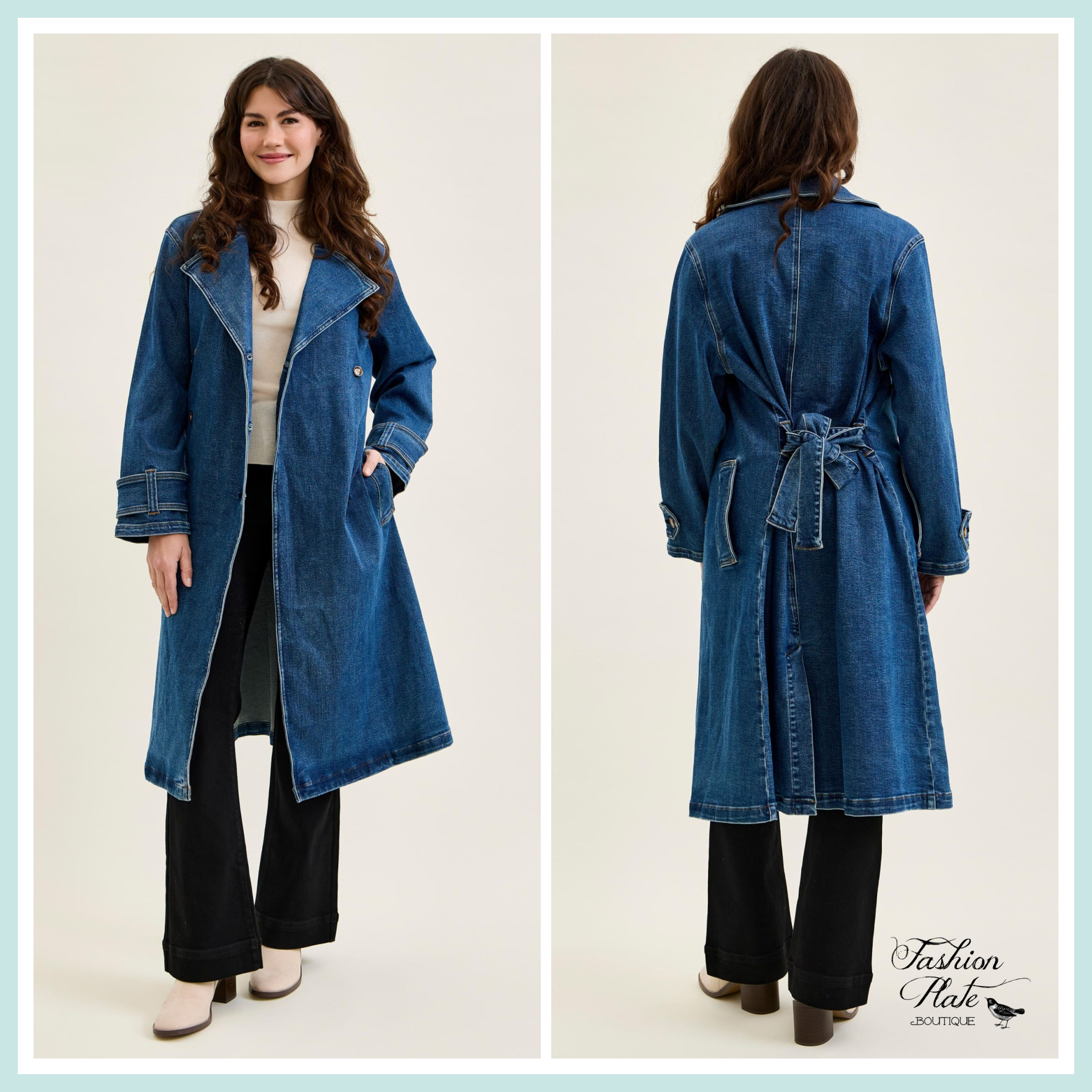 Judy Blue CELINE Denim Trench Coat – Medium Indigo - Image 3