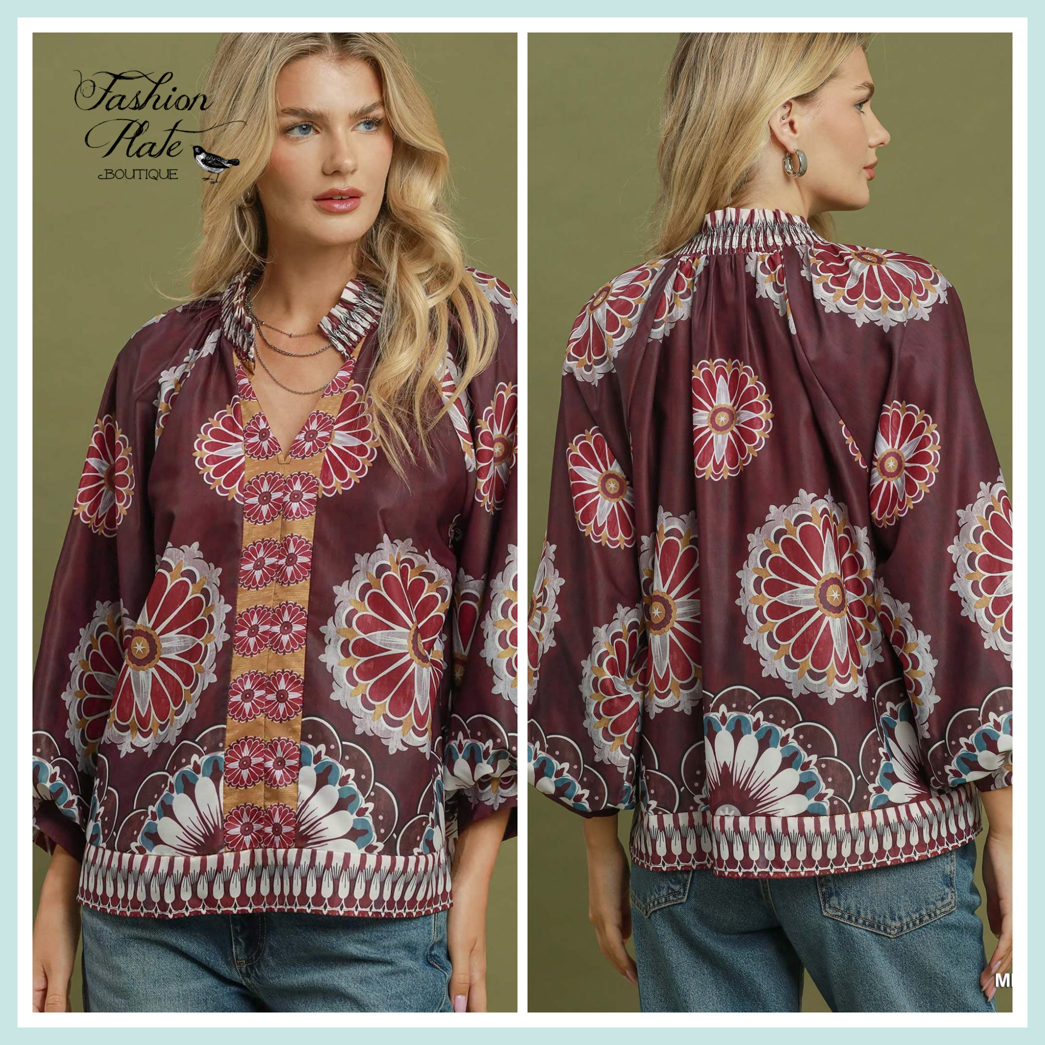 Umgee Boho Print Blouse - Image 4