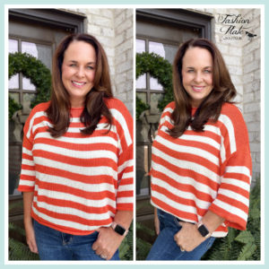 Vine & Love Orange Stripe Boatneck Sweater